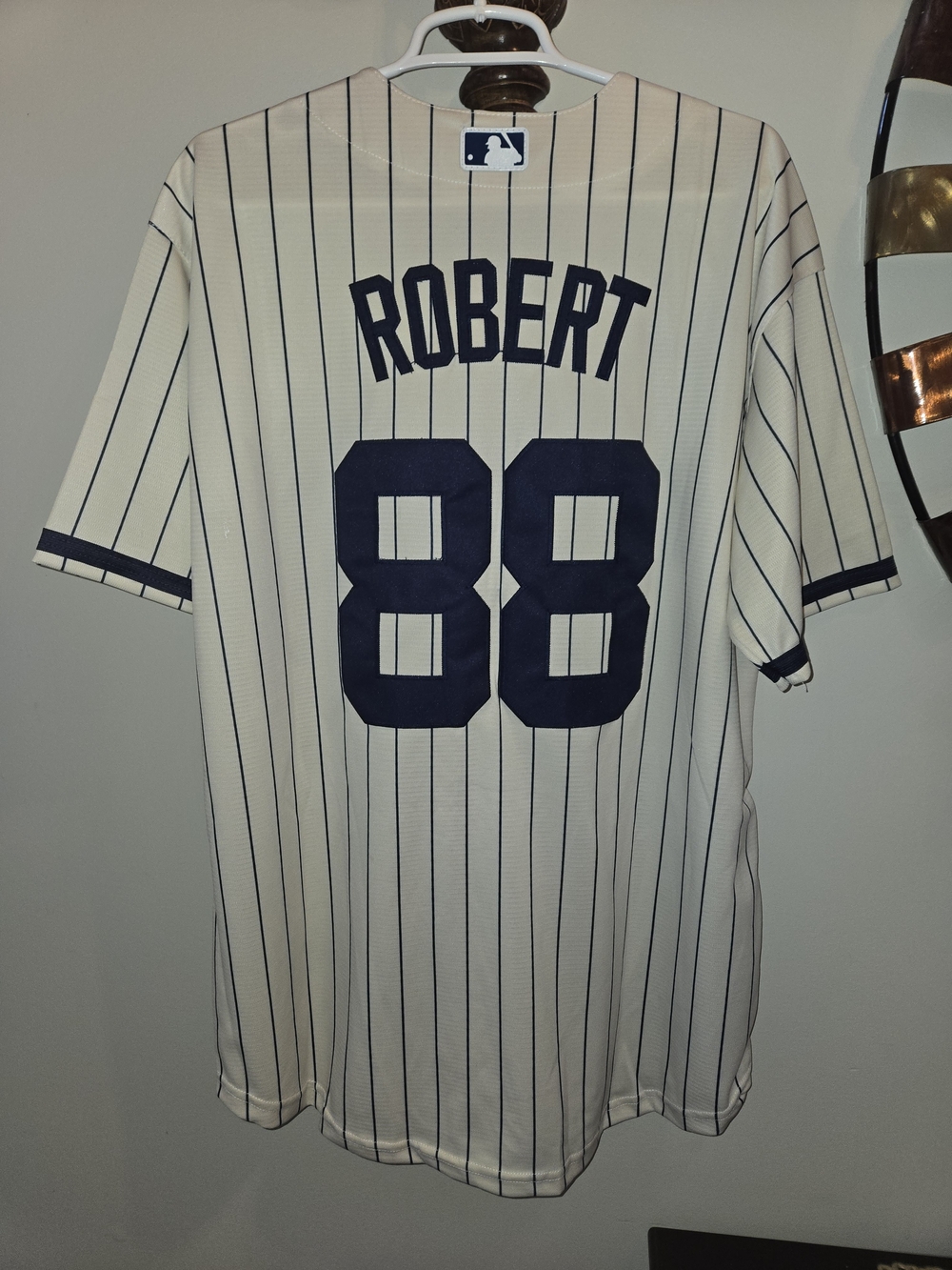 Pinstripe Robert #88 Men's Baseball Jersey - White/Navy